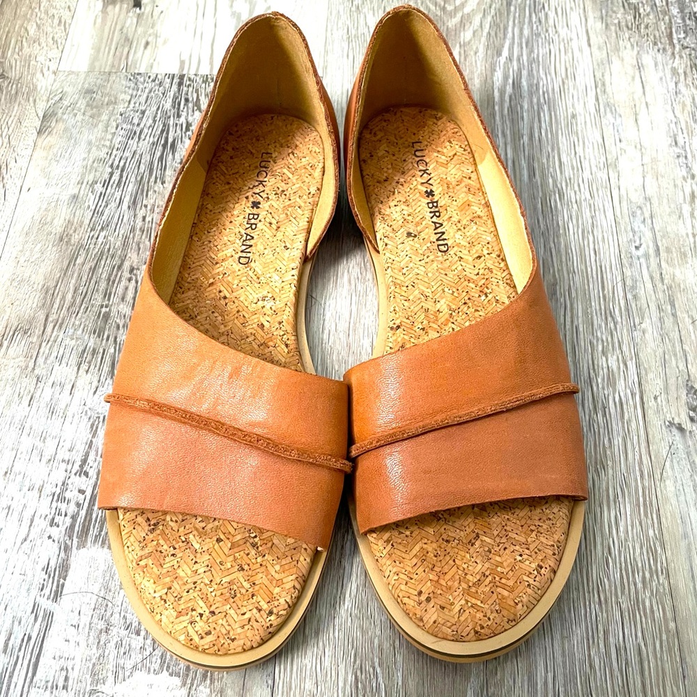 Lucky Leather Brown Natural Cork Flats Sandals 7.5